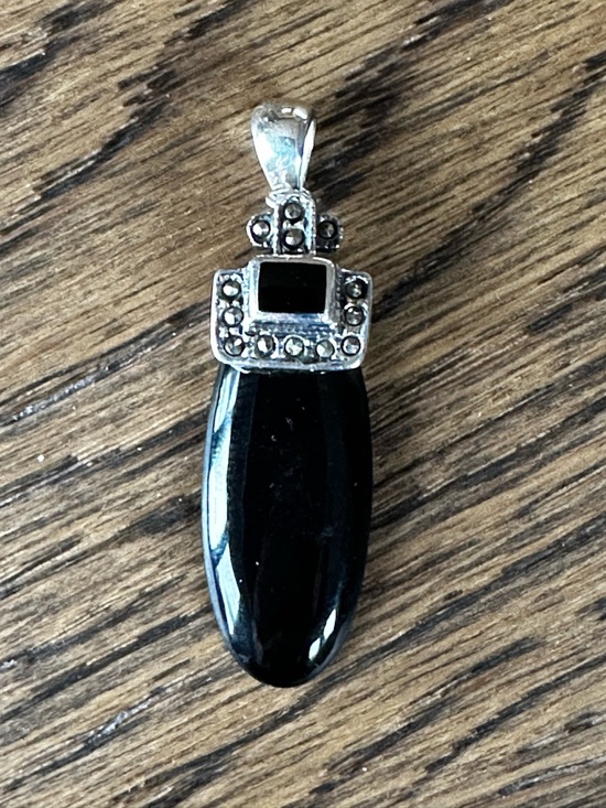 Jewelry - Art Deco Black Onyx Pendant | Sterling Silver Marcasite | Vintage